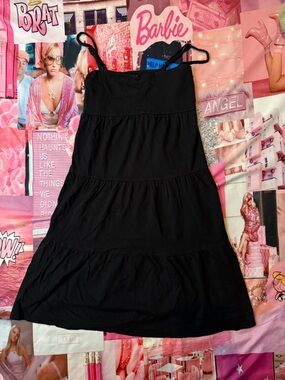Strappy Black Tiered Midi Dress